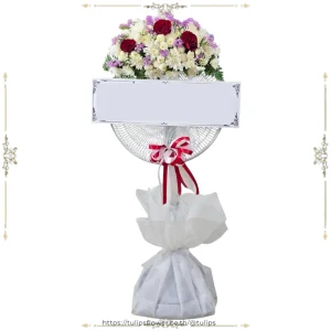 หรีดพัดลม 16″ แบบสไลด์จัดดอกไม้ด้านเดียว FANWREATH 20