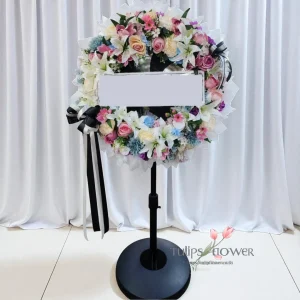 หรีดพัดลม 18″ แบบอุตสาหกรรม จัดดอกไม้เต็มวง FANWREATH 22
