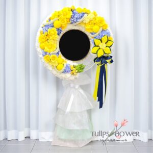 หรีดพัดลม 18″ แบบตั้งพื้น จัดดอกไม้เต็มวง FANWREATH 23